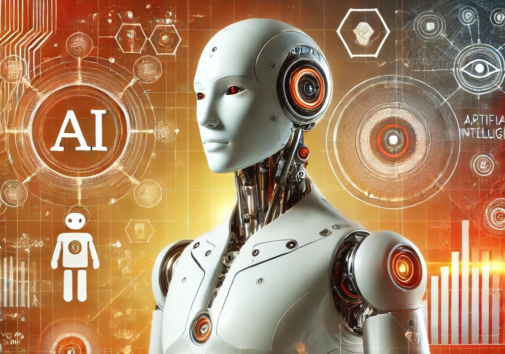 Um Robô indica a inteligência artificial no uso do marketing